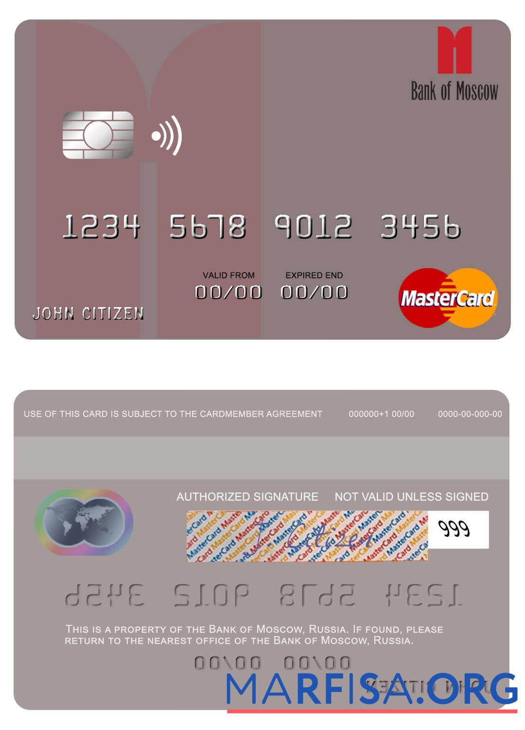 Blank Russia Bank of Moscow mastercard example